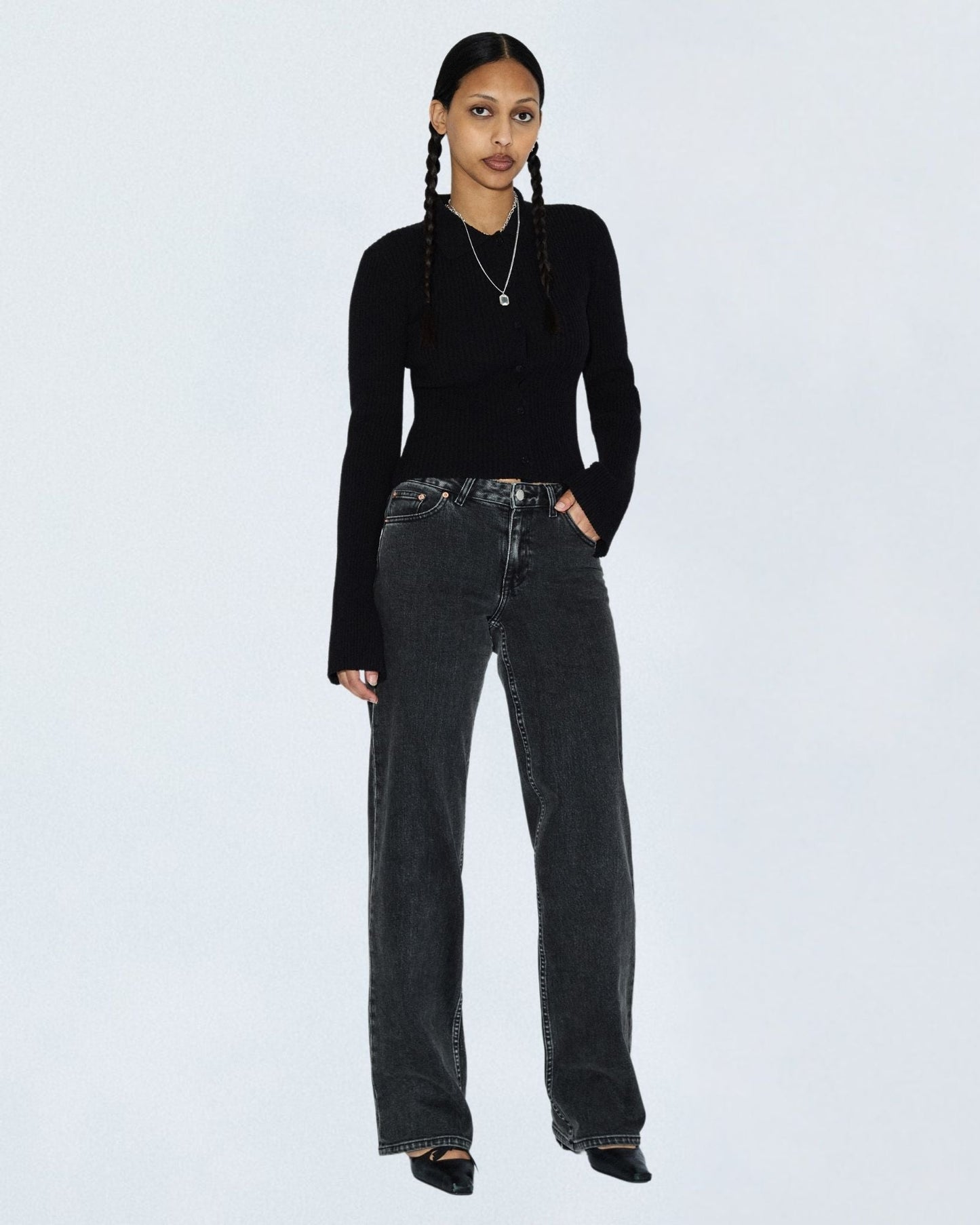 Addy Mid Straight Jeans - Tar Aged Black