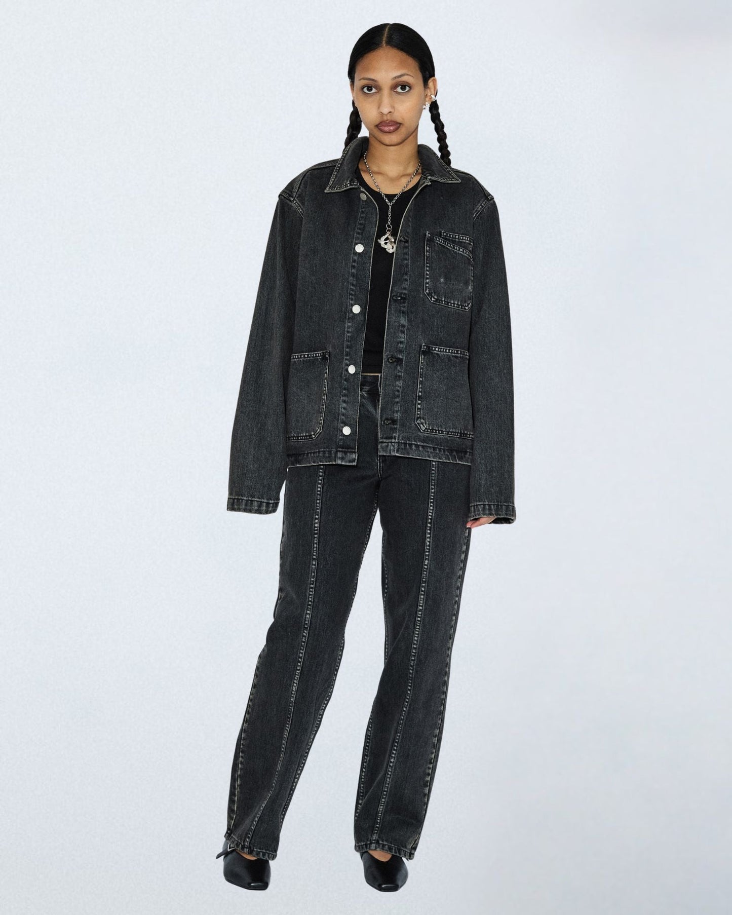 Nika Worker Mid Straight Jeans - Aged Black