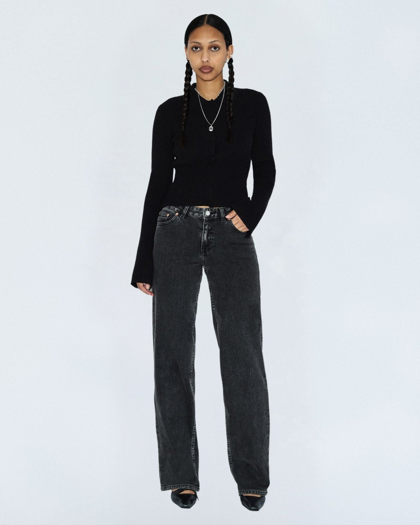 Addy Mid Straight Jeans - Tar Aged Black