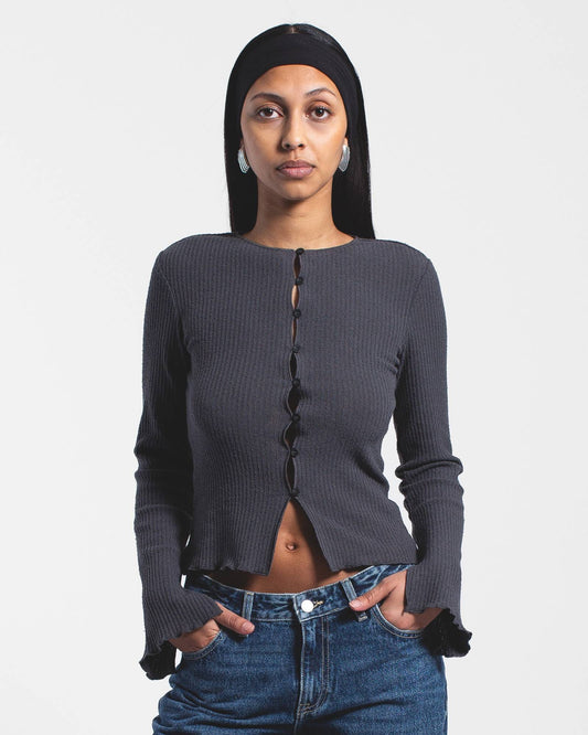 Erica Button Rib Top – Asphalt Grey