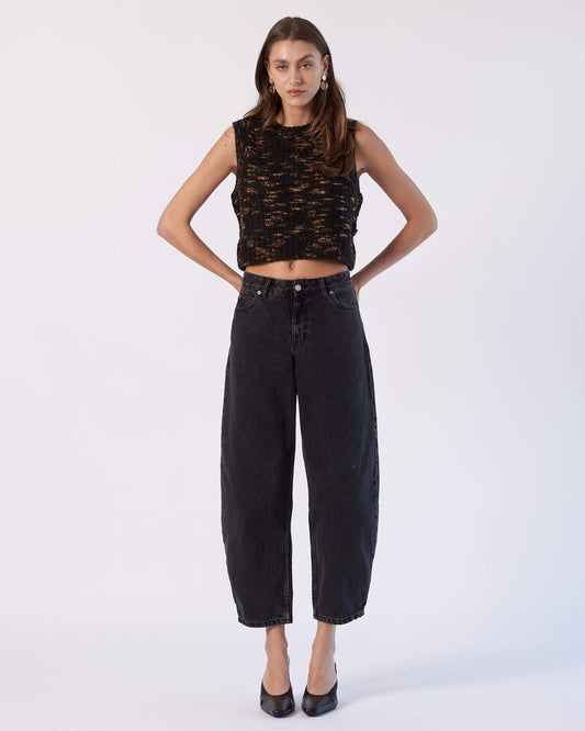 Nanci Barrel Jeans PETITE - Aged Black