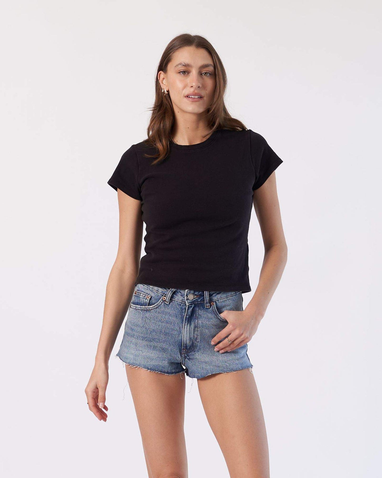 Skye Shorts - Stream Sky Fade Raw Hem