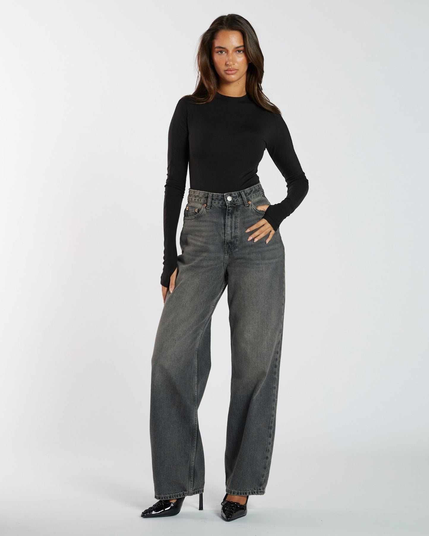 Donna High Relaxed Jeans - Mid Grey Used