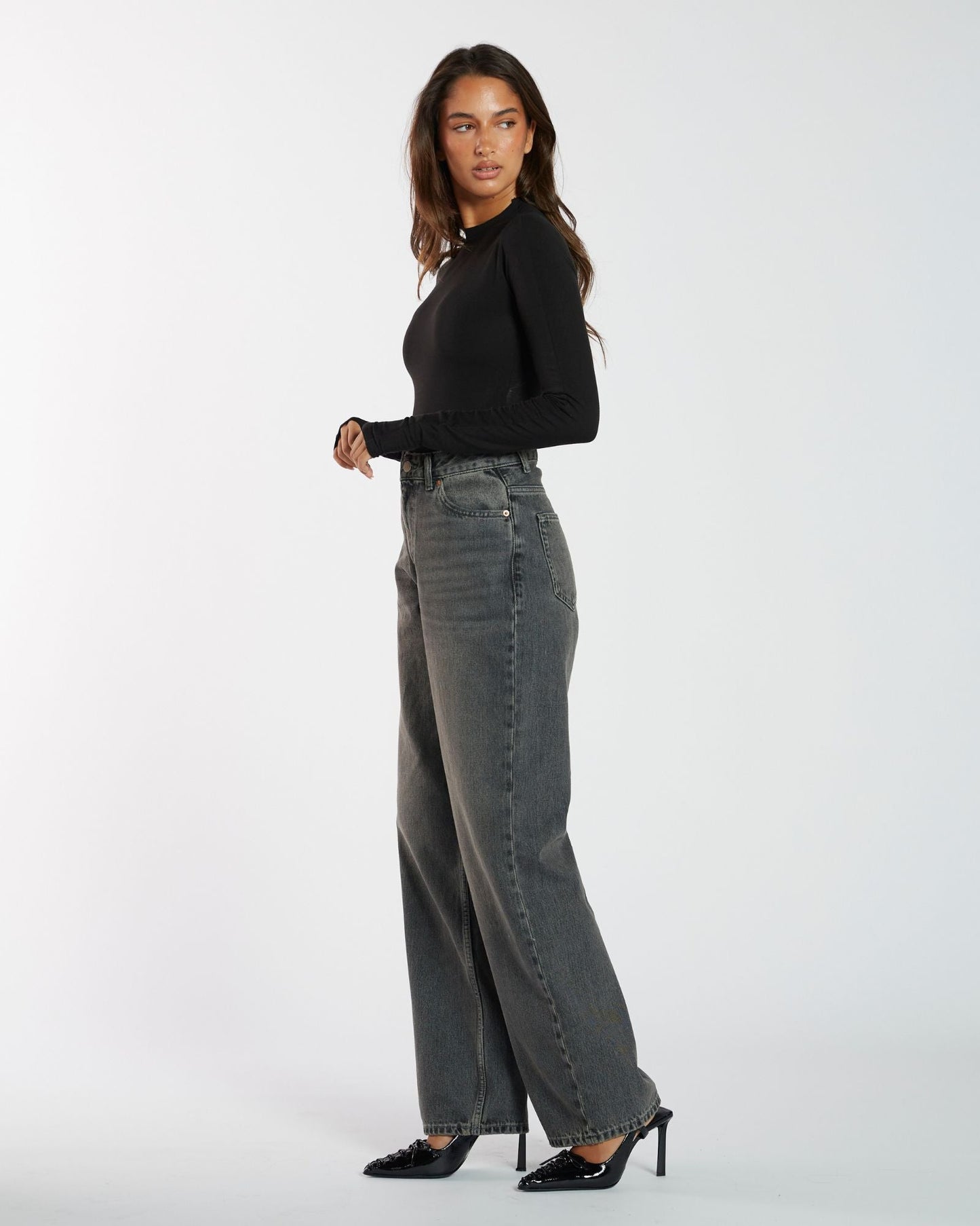 Donna High Relaxed Jeans - Mid Grey Used