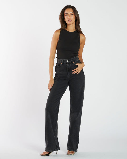Echo High Straight Jeans PETITE - Tar Retro Black