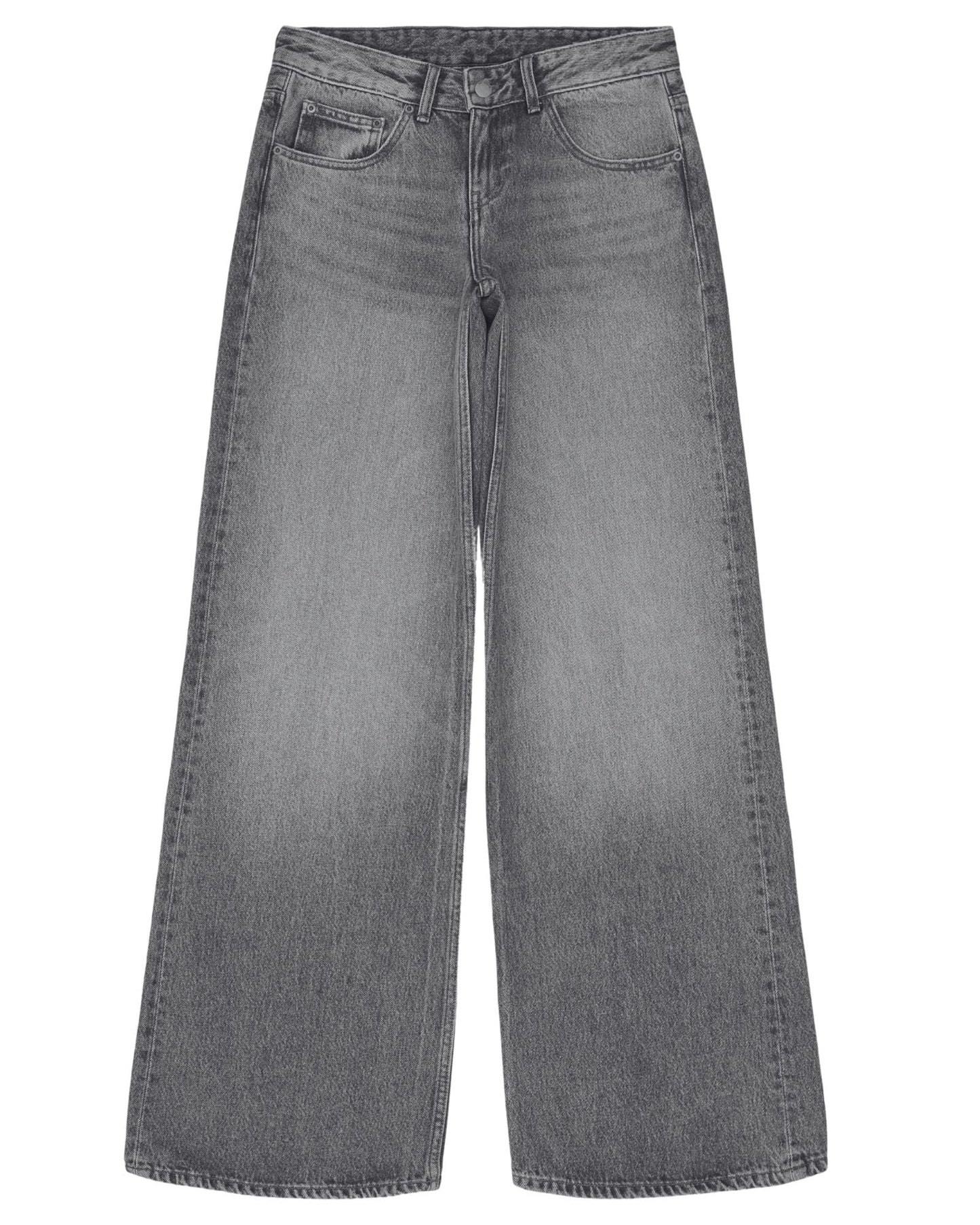 Rhue Low Wide Jeans - Mid Grey Used